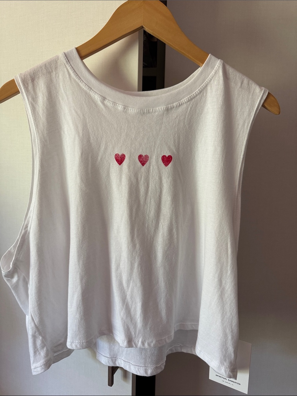 Spiritual Gangster 3 of Hearts Cropped Tank with Pink Heart Trio